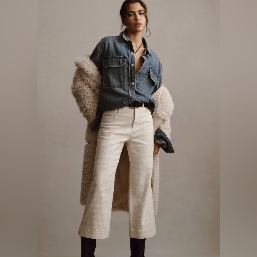 NWT Anthro Pilcro The Skipper High-Rise Crop Wide-Leg Jeans 28 Cream Houndstooth - Picture 1 of 12